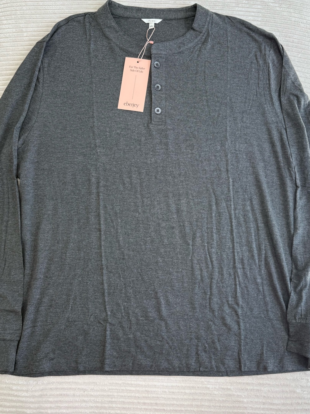 Eberjey Men's Charcoal Gray Long-Sleeve Henley Polo